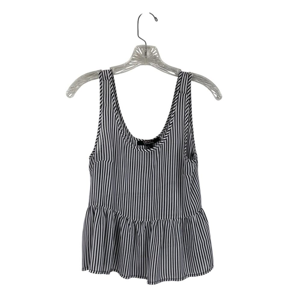 FOREVER 21 Sheer Navy/White Peplum Tank Top-Women’s Size Small